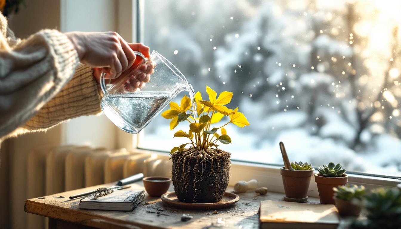 geef in de winter geen koud water aan gevoelige planten, want dit kan onomkeerbare wortelstress veroorzaken en de gezondheid van de planten schaden.