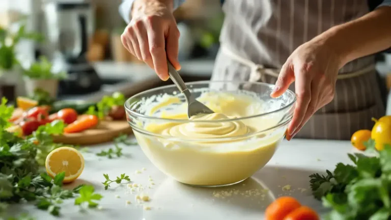 Een plantaardige mayonaise kan even glanzend zijn als een klassieke versie wanneer die goed geëmulgeerd is