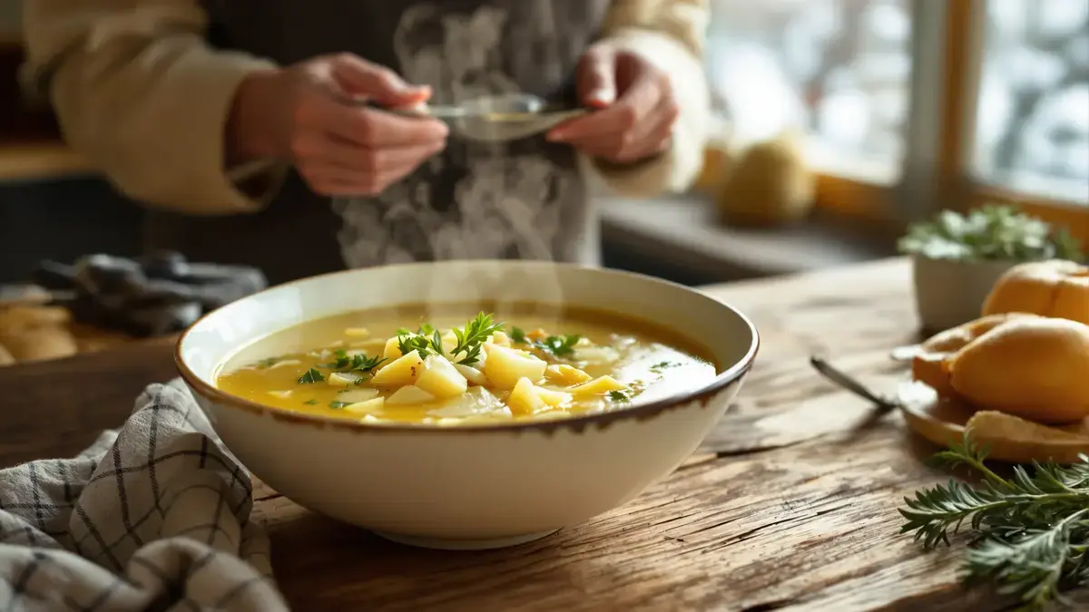 Een warme prei- en aardappelsoep ondersteunt het lichaam echt tegen de kou